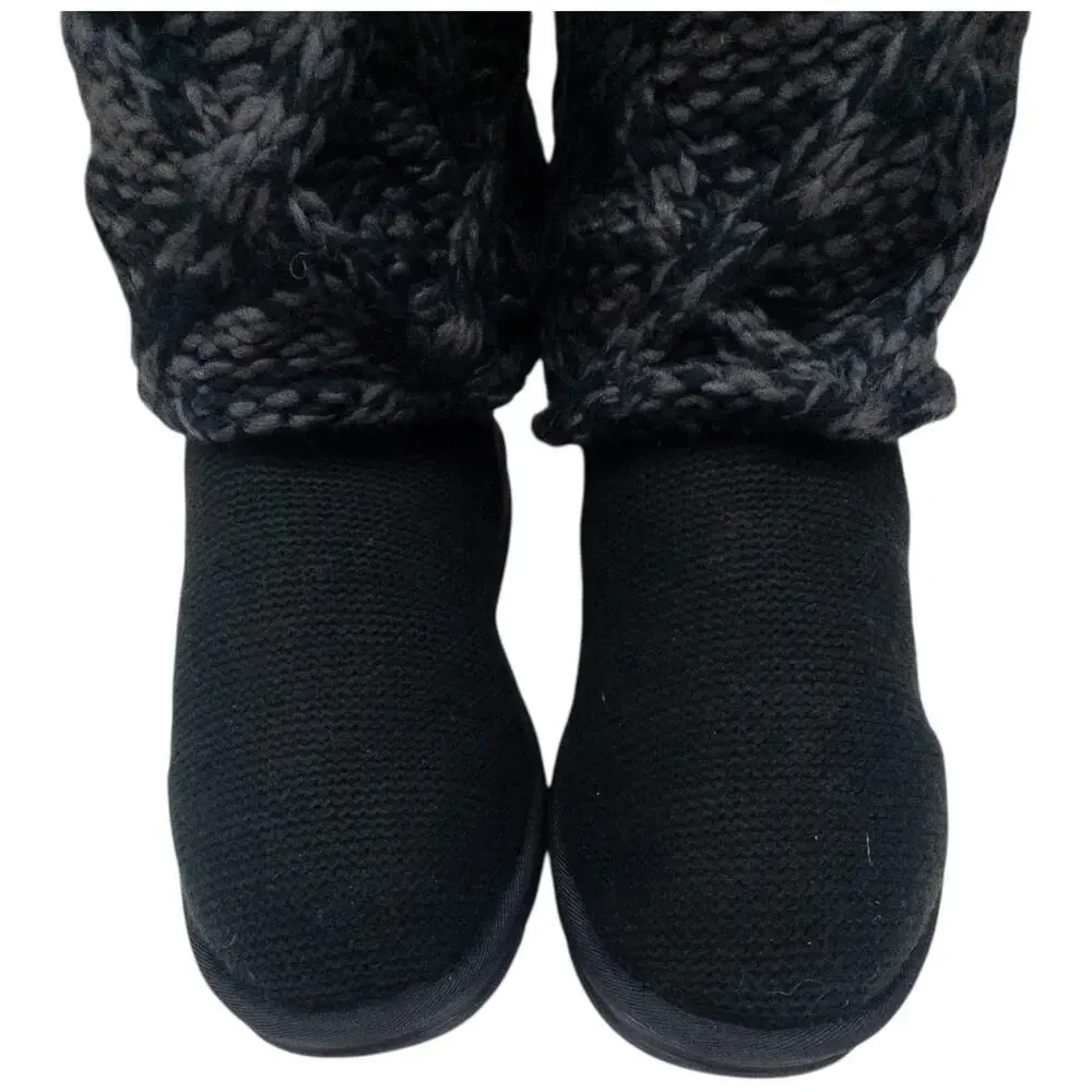 Muk Luks Knit Sweater Tall Black Gray Winter Boots Women's size 10